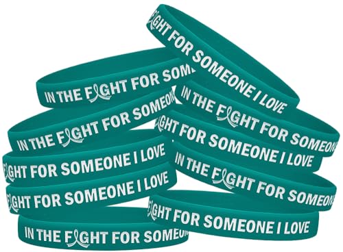 In the Fight for Someone I Love Silicone Wristband Bracelet for Ovarian Cancer, PCOS, Sexual Assault Awareness (10 Pack) - Teal