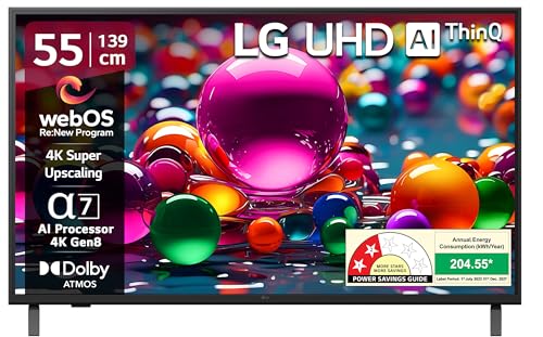 LG 139 cm (55 inches) UA82 AI Series 4K Ultra HD (3840 x 2160) Smart webOS LED TV 55UA82006LA
