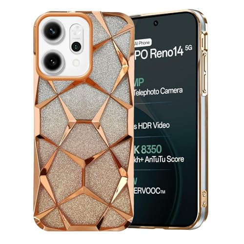 Compatible with Oppo Reno 14 5G Back Cover | Glitter Stylish Shockproof Mobile Case for Boys & Girls, Flexible Protective Cover (Gold)