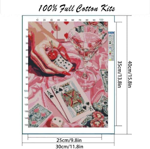 Image of Poker Cross Stitch Kits,Embroidery Starter Kit for Adult Beginners, 11CT Cross-Stitch Patterns Dimensions Kit Arts,Needlepoint Kit Crafts for Home Decor 15.7x11.8 inch