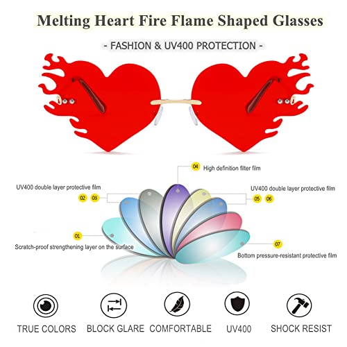Hot Fire Flame Sunglasses Rimless Devil Shape Glasses Party Prom Halloween Costume Accessories for Women and Men3