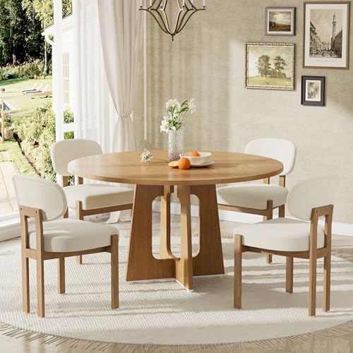 HAIZAO 5-Piece Round Oak Dining Set