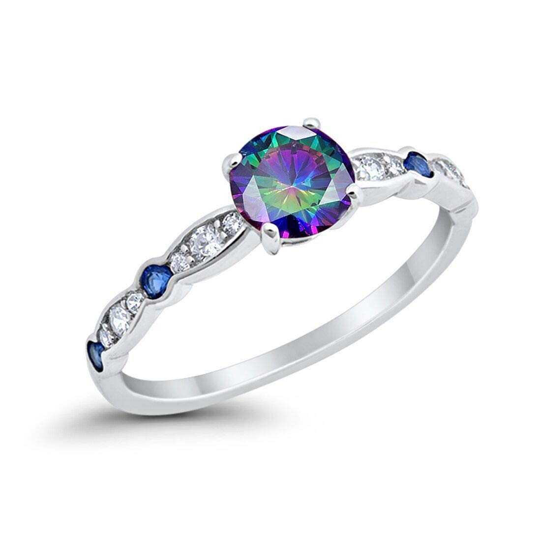 Fancy Simulated Blue Sapphire Engagement Ring - 925 Sterling Silver, Round Cubic Zirconia - View #10