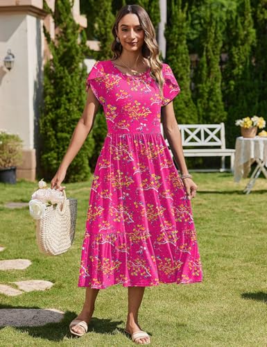 Image of Zeagoo Women Summer Midi A Line Dress Short Sleeve Casual Flowy Tiered Beach Long Sundress with Pockets 2026 Vacation Travel