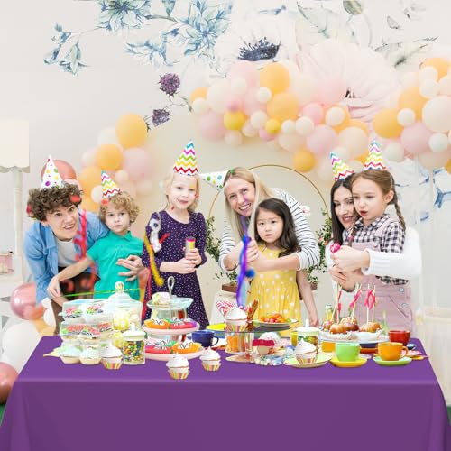 Image of WNINK 4 Pack Purple Tablecloths Disposable Table Covers 54 inch x 108 inch Table Cloths for BBQ Birthday Picnic Bridal Shower Engagement Wedding Plastic Table Cloths for Parties