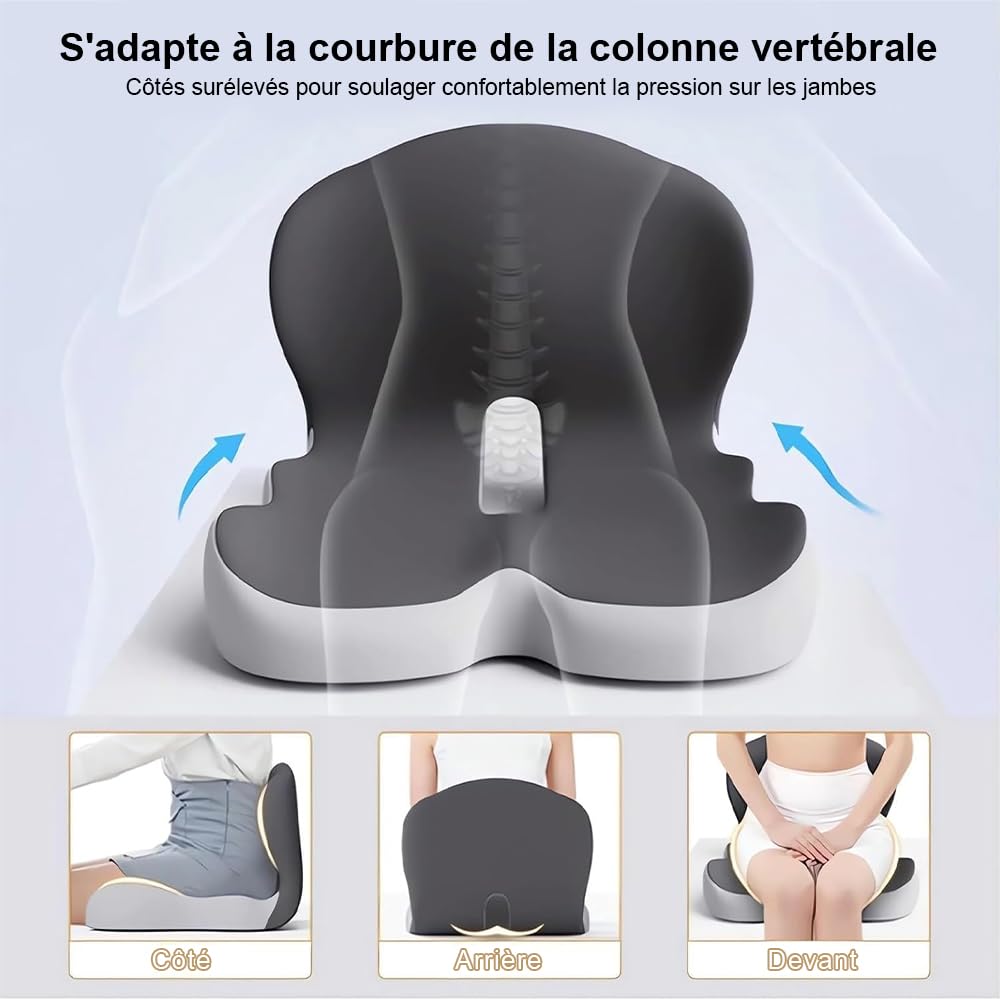 Coussin ergonomique en mousse mémoire pour siège, soutien sciatique et coccyx