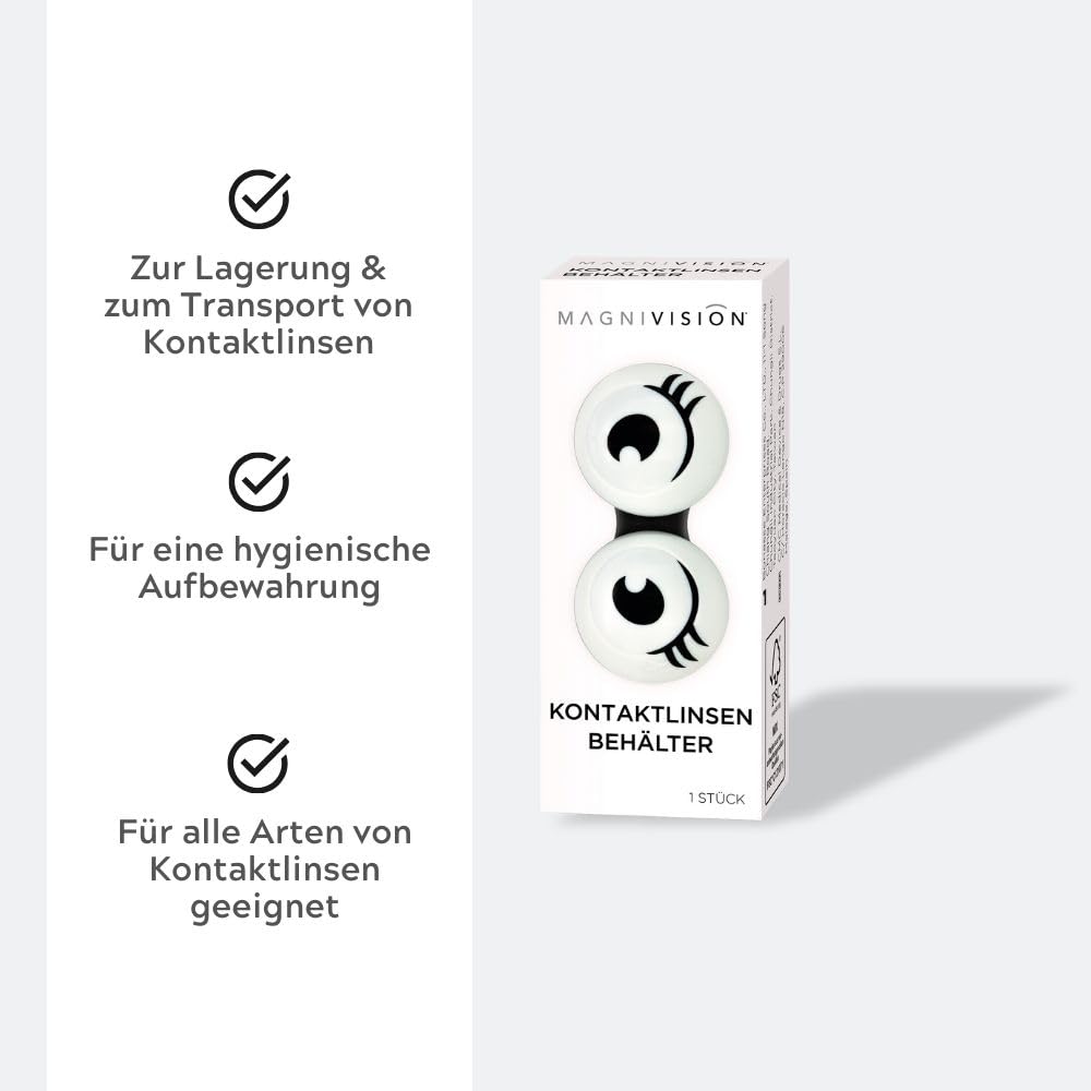 Magnivision Pojemnik na soczewki kontaktowe z oznaczeniem lewej i prawej strony o nowoczesnym wzornictwie, pojemnik na soczewki kontaktowe, pojemnik do higienicznego przechowywania twardych i miękkich