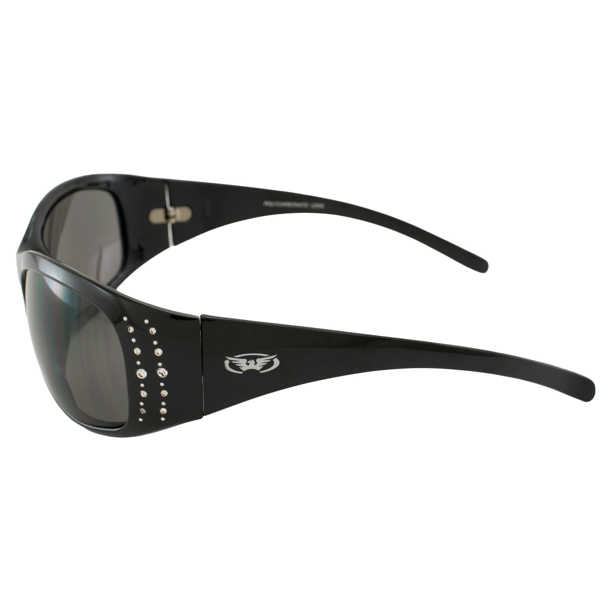 Global Vision Marilyn 2 Sonnenbrille mit Strasssteinen verziert, glänzender schwarzer Rahmen, 3,0 x Vergrößerung, rauchfarbene Gläser