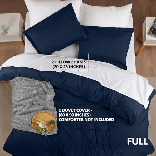 Utopia Bedding Duvet Cover Full Size - 3 Piece with Zipper Closure - 1 Comforter Cover 80X90 Inches & 2 Pillow Shams 20X26 Inches (Navy) Comforter Not Included