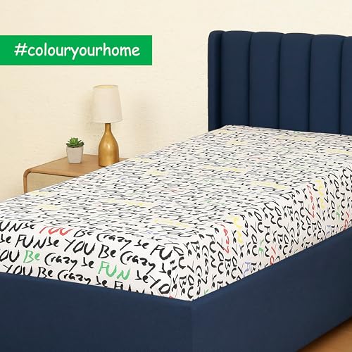 Image of United Colors of Benetton Luxury 100% Cotton Bedsheet Set, Soft & Skin-Friendly, Durable & Fade-Resistant Print (White-Black)
