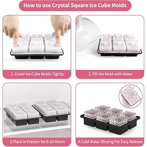 Image of Premium Large 3D Crystal Square Ice Cube Tray, Silicone Molds for Chilling Drinks, Chocolates, Juice, Jelly and Many More. (Pink)