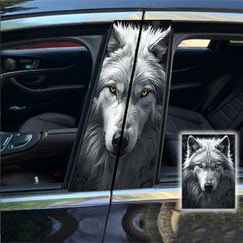 Image of 2pcs /1set Car B Pillar Sticker Decal Upgraded Vinyl Car Decals Body Side Stickers,Wolf Graphics Scratch Cover Large Sticker for Car Auto Van SUVs Trucks 19.6'' (White Yellow Eye)