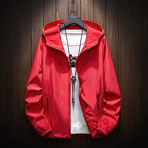 Generisch Winterjacke, Regenjacke Herren Wasserdichte Faltbar Mit Kapuze, Leicht Atmungsaktive Windbreaker Jacke (7XL, Red)