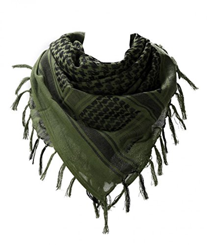 100 percent Cotton Military Shemagh Arab Tactical Desert Keffiyeh Thickened Scarf Wrap for Women and Men, Army Green, One Size