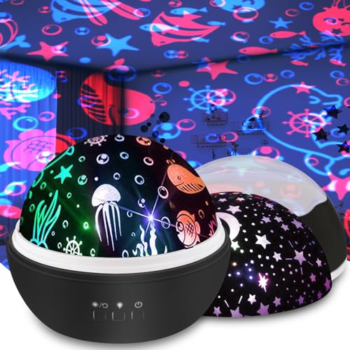 Moredig Lampada Proiettore Stelle Bambini, 360°Ruotabile, Luce Notturna Bambini con 4 Colori per Bambini, Lampada...