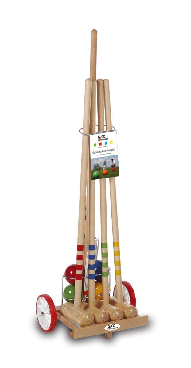 GICO Jeu de Croquet en Chariot en Bois - Plein air - 4 Joueurs - Maillets 80 cm