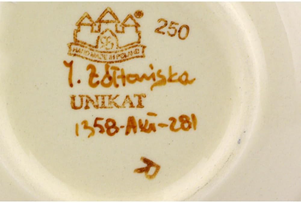 Polmedia Polish Pottery Dessert Plate UNIKAT - Country Rooster Pattern Handmade in Boleslawiec Poland + Certificate of Authenticity