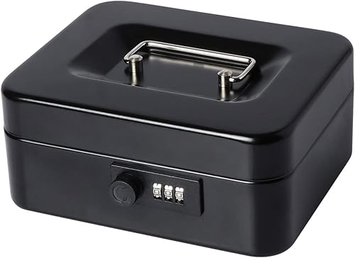 Vista 25 de Caja de dinero pequeña con cerradura de combinación, caja de dinero de metal para efectivo, caja de bloqueo Lovndi con bandeja de dinero, 7.87 x 6.3