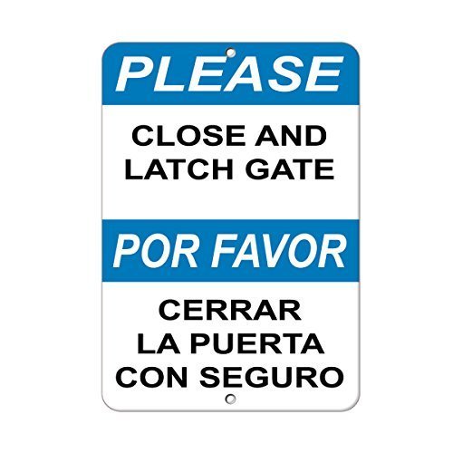 Tomlinsony New Metal Tin Sign Aluminum Please Close and Latch Gate Hazard Sign Notice Signs 8 X 12 Inch