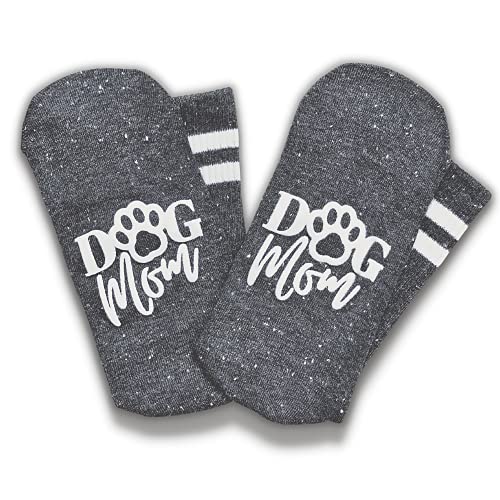 Boutique Crew Socks for Women | Soft Fuzzy No Slip Grip Soles | Birthday Gift or Christmas Present Stocking Stuffers (Dog Mom, Charcoal)