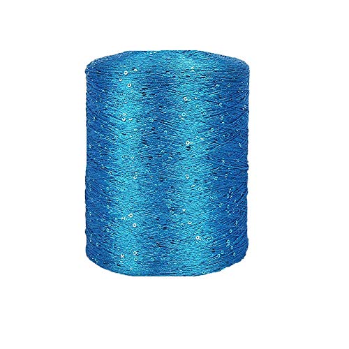 Clisil 250g-8oz Sequin Yarn Shiny Yarn Glitter Yarn Blue Sparkle Yarn Bling Brocade Yarn with Sequins DIY Crochet Bag Cloth Accessory Yarn