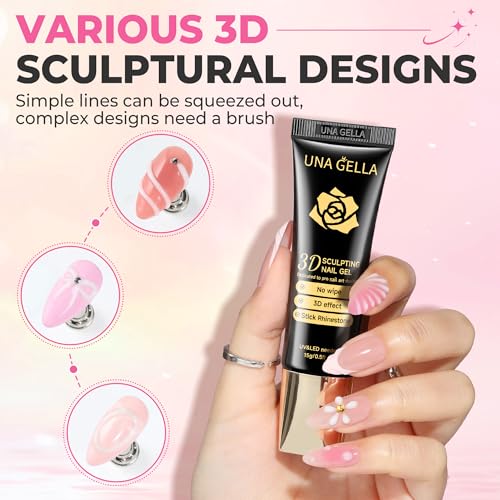 Image of UNA GELLA Milky White 3D Gel Nail Art 15g, No Wipe Sculpting Gel Polish for Nails Tips, Chrome Nails Powder, Molding, Nail Charms and Gems Decoration, Lamp Curing Required DIY Art Salon at Home
