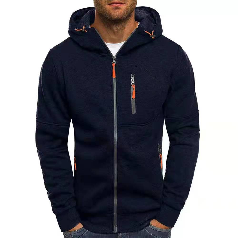 Kroivil Men Hoodies Casual Hoodies for Men with Zip Pockets Full Zip Long Sleeve Sweatshirt Sports Hooded Jacket