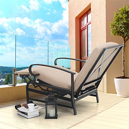 Sophia & William Adjustable Patio Recliner Chair Set Of 2 Metal Outdoor Reclining Lounge Chair With Removable Cushion Support 300Lbs, Beige #TOP3
