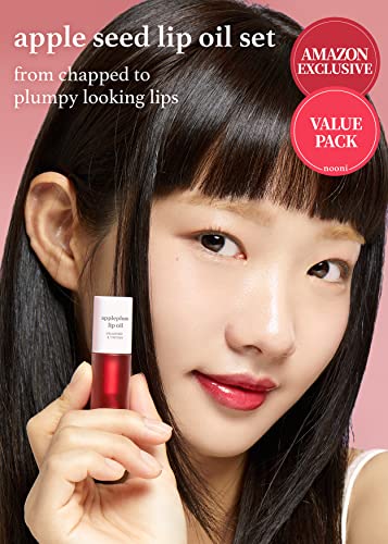 Image of NOONI Vegan Appleseed Lip Oil Set - Appleberry & Appleplum | Long-Lasting, Moisturizing, Plumping, Revitalizing for Dry Lips, Waterproof, No Peel Off, Korean Tint, 0.12 FL Oz x 2ea
