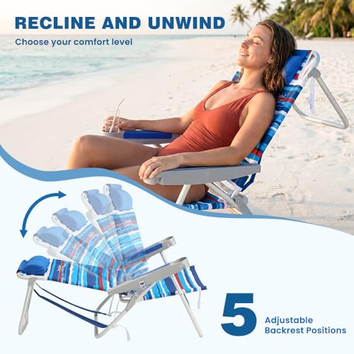 Image of SUNNYFEEL Backpack Beach Chairs for Adults, Mid-Height 5-Position Reclining