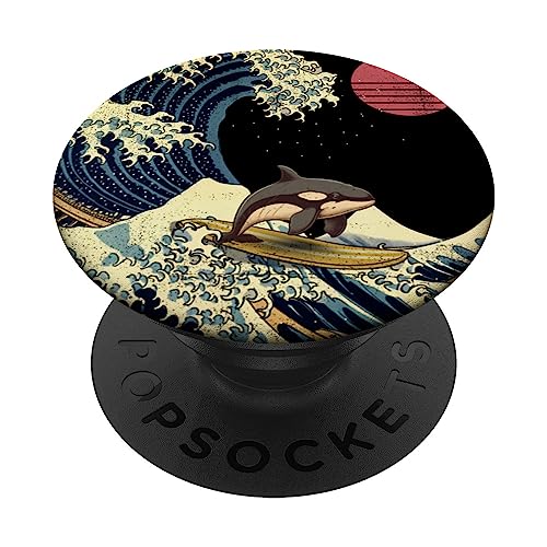 Orca Killer Ballena Japonesa Kanagawa Wave Funny Surf Animal PopSockets PopGrip Intercambiable