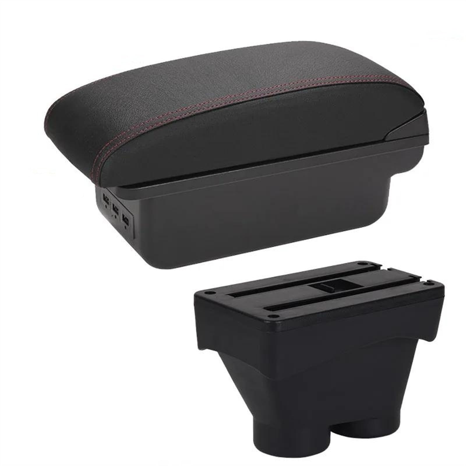 Storage Rack Car Armrest Box Storage Box Retrofit Parts Interior Details Auto Holder Ashtray For Peugeot 208 2012-2018(B1 Black red 3USB)