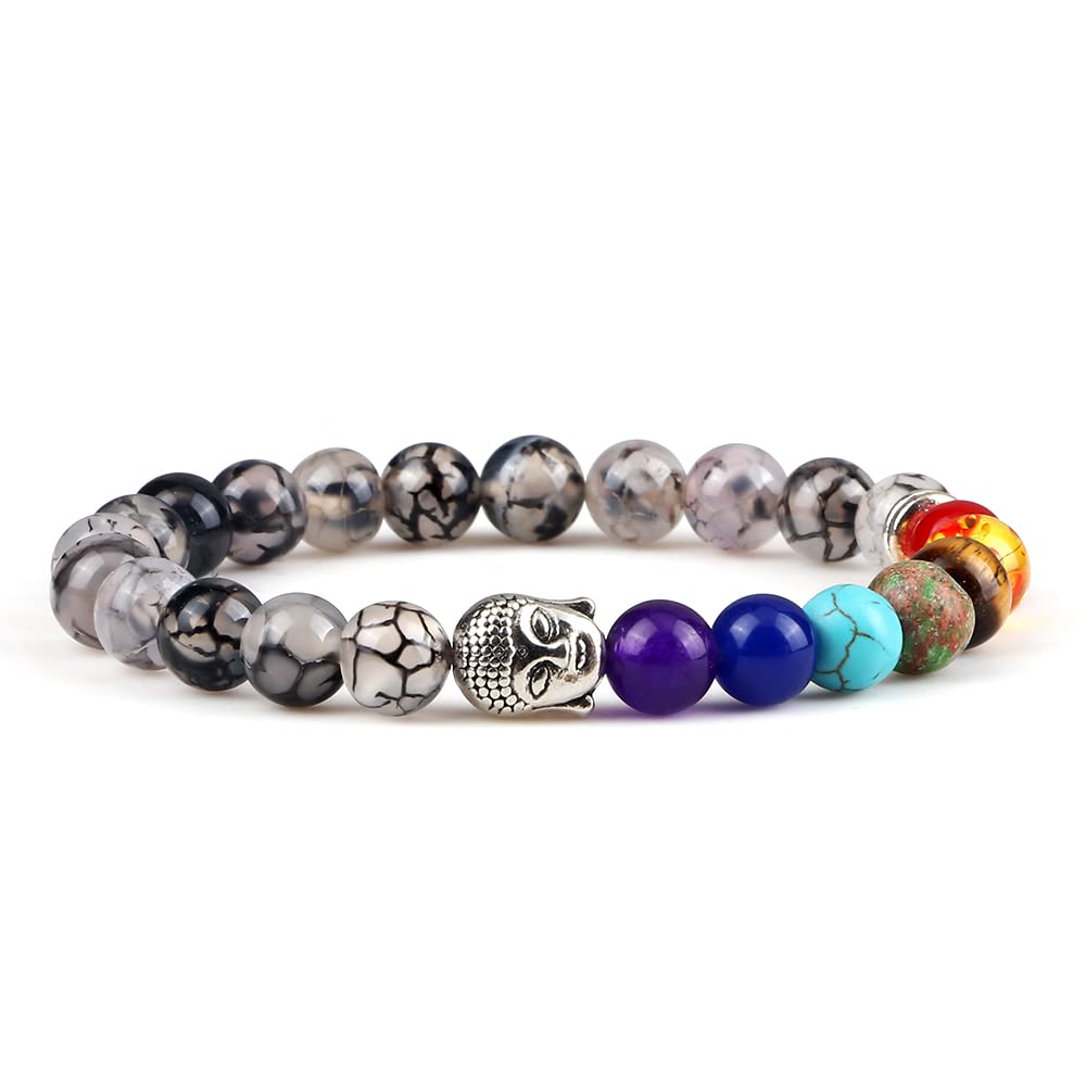 7 Chakra Heilarmband Reiki Buddha Perlen natürlicher Tiger Augenstein Schwarze Lava Onyx Stand Armbänder für Frauen Männer Yoga