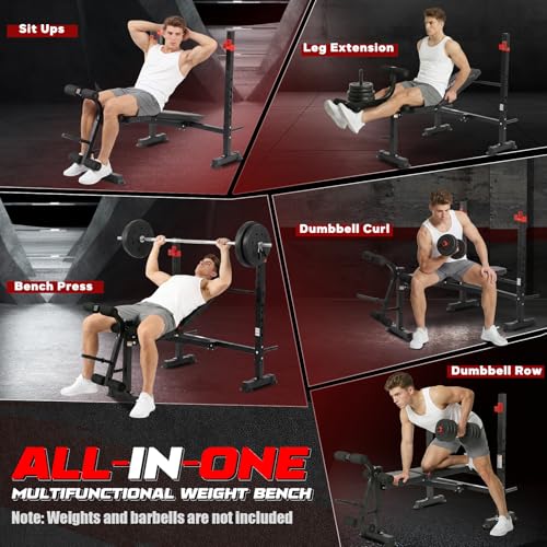 750LBS Standard Weight Bench Set with Leg Extension and Leg Curl, Adjustable Bench Press with Squat Rack, Foldable Flat Incline Decline Workout Bench Set for Home Gym.(US Stock) - Image 4