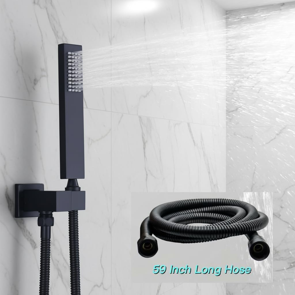 Black Shower Faucet Set Temperature Display Smart Shower System with 6 Body Jet, 14X20 inch Ceiling Rainfall Shower, Handheld Spray