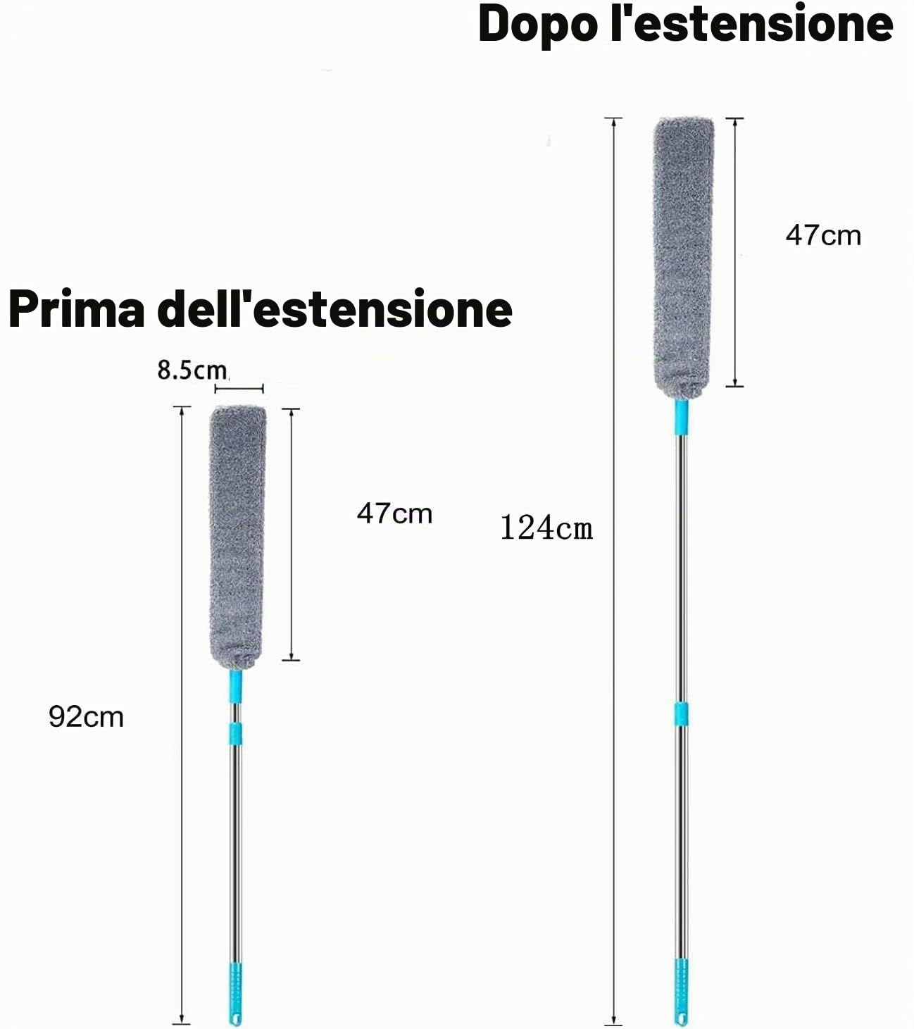 Spolverino per Polvere Allungabile, CHIRISEN Spolverino Telescopico con 2 PCS Lavabile Panni, Pieghevole, Pulitore per Sotto Letto, Alti Soffitti, Sotto Mobili, Divano, Armadi, Spazi Stretti