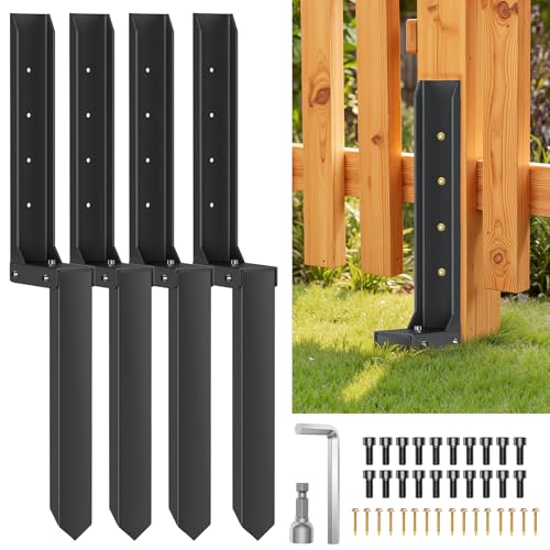 PGGP 4PCS Fence Post Repair Kit, H-Shaped Anchor Spike for Tilted Wood Post