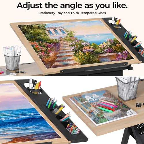 image for Arlopu Height Adjustable Drafting Table with Stool Set, Tilting Tablet
