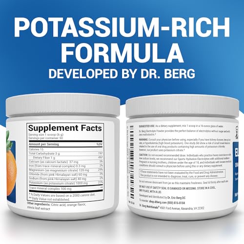 Image of Dr. Berg Zero Sugar Hydration Keto Electrolyte Powder - Enhanced w / 1000 mg of Potassium & Real Pink Himalayan Salt (NOT Table Salt) - Orange Flavor Hydration Drink Mix Supplement - 50 Servings