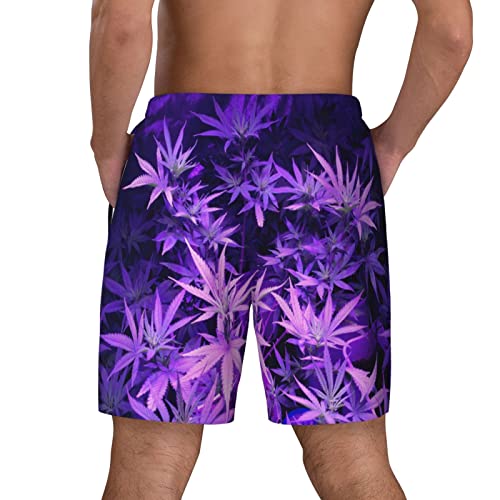 Purple Weed Marijuana Leaf Men's Double Layer Swim Trunks Beach Shorts with Compression Liner Swimwear3
