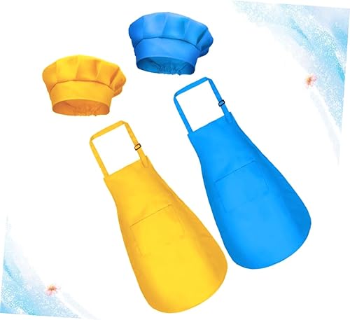 Miniatura 3 de Luxshiny 2Set Painting Polyester Smock and Chef Hat Ages Apron Yellow for Drawing Painting and Creative Fun