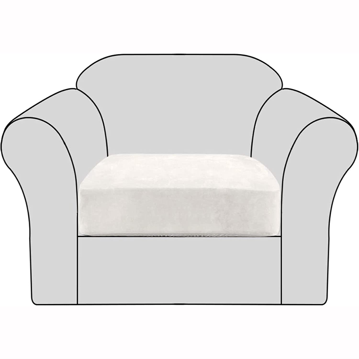 Housses de coussin de canapé en velours extensible ivoire pour assise individuelle