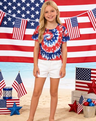Image of DDSOL Girls July 4th Crop Tops Patriotic Shirt Short Sleeve Tshirts