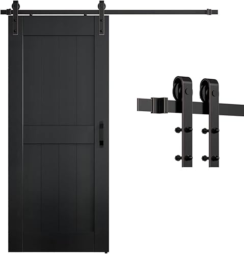 Miniatura 1 de Kit de herrajes y rieles para puertas correderas de granero de bronce aceitado oscuro de 78 pulgadas para puertas interiores, forma de J estándar,