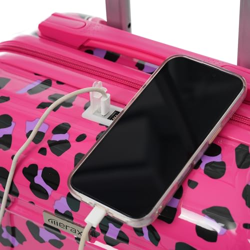 Image of Hardside Luggage Sets, Lightweight Stripes Suitcase with Spinner Wheels, Fuchsia Leopard Print