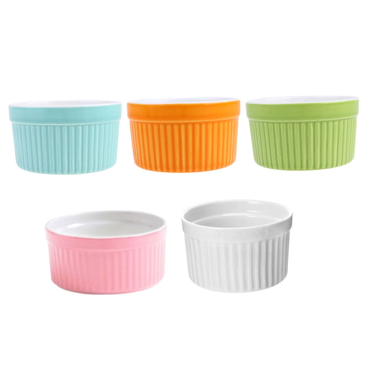 COLLBATH 5pcs Ceramic Ramekin Baking Bowls Souffle Dishes for Desserts Pudding and Small Cakes Versatile Kitchen Bakeware for Home and Restaurant Use