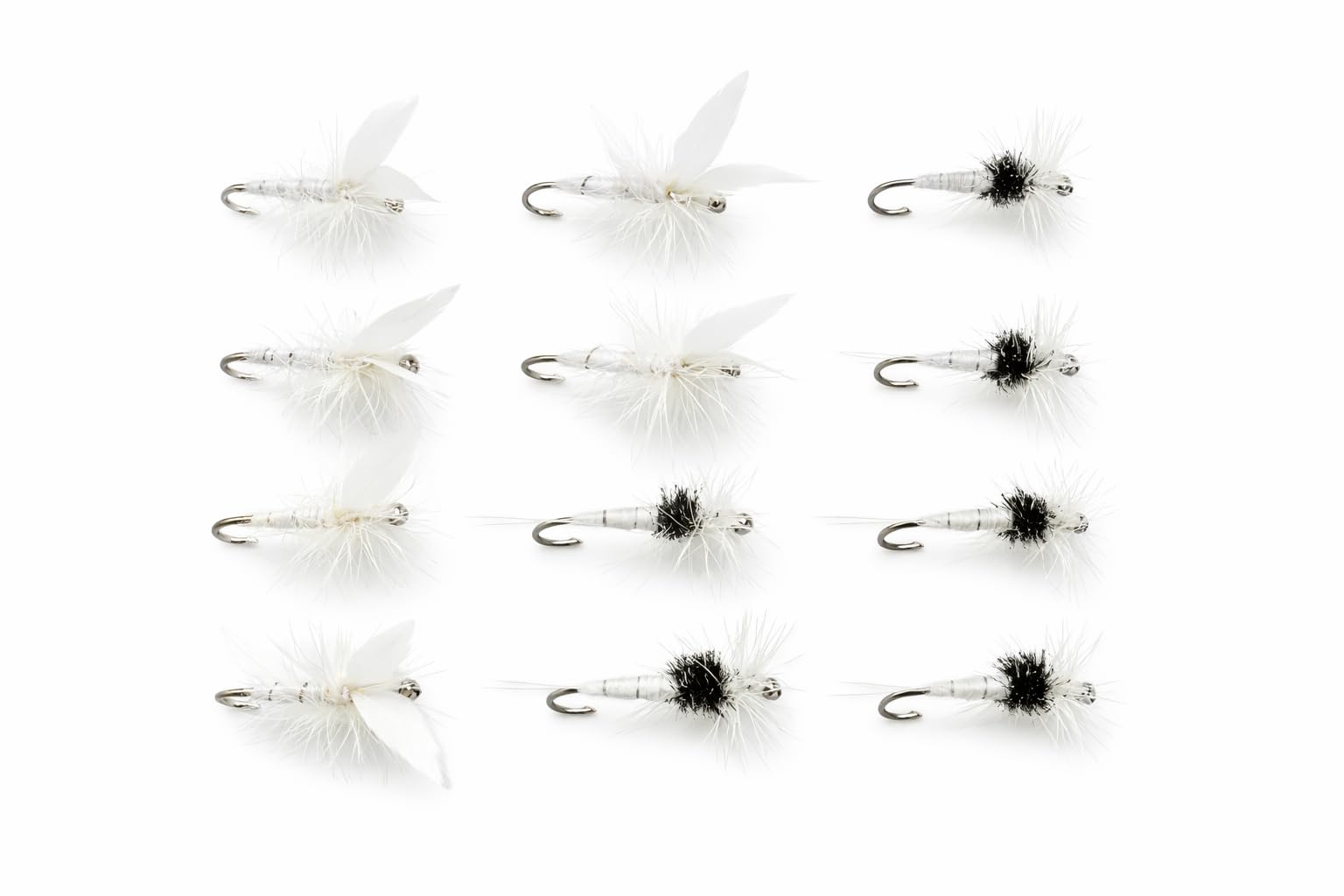 12 Dry Trout Flies - Barbed or Barbless White Moth and Caenis, choice of sizes, Best Summer trout flies (Barbed, 18)