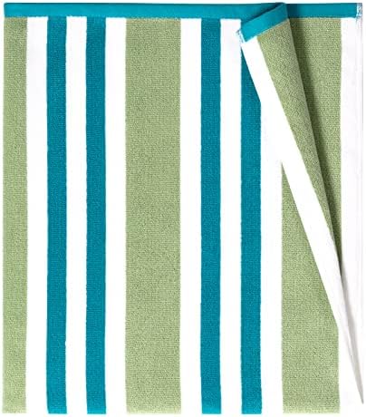 TEQQO Luxury Oversized Beach Towel - Extra Large 35 x 70inch Thick Pool Towel, Quick Dry Cotton Big Swimming Towel, Dark Turquoise Striped Soft Cabana Towels for Adults/Women/Men/Teens/Boys/Girls