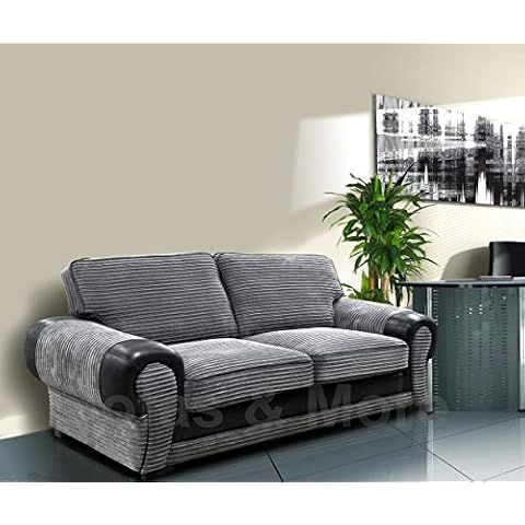 Big Corner Sofa Suite 3+2 Armchair Jumbo Cord Black And Grey (3 Seater) Cover