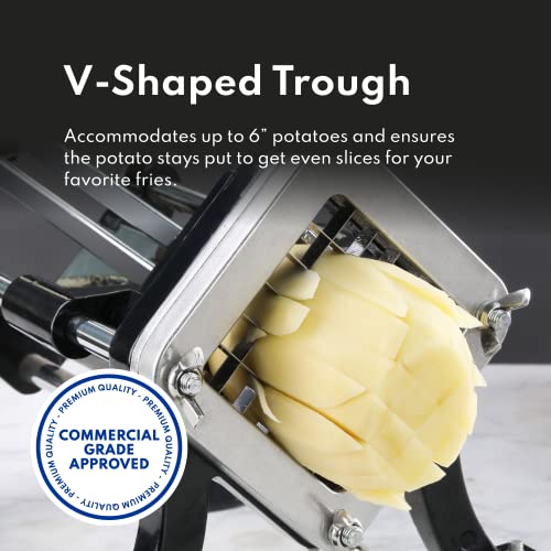 New Star Foodservice 43204 Commercial Grade French Fry Cutter With Suction Feet, 1/2 Inch And 3/8 Inch Blades, Limited Edition Black #TOP3